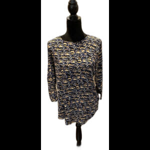 Premise Studio Blouse Plus Size 2X Top Blue Orange Abstract Pattern Rounded Neck